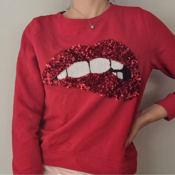 New Look Red Sequin Lip Design Sweater - Picture 1 of 11